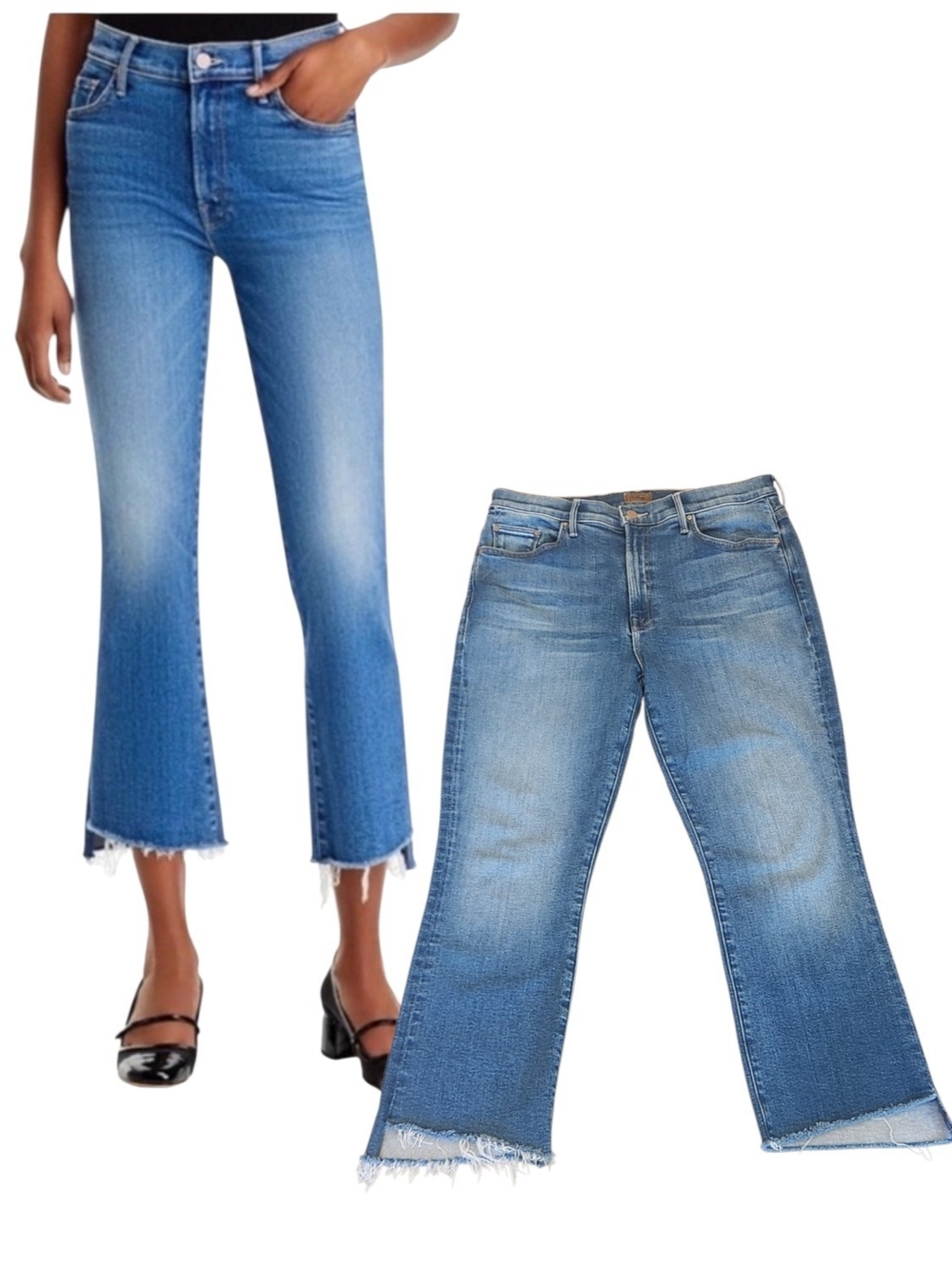 EUC MOTHER The Insider Crop Step Fray Work Hard Play Hard Blue Stretch Jeans 33